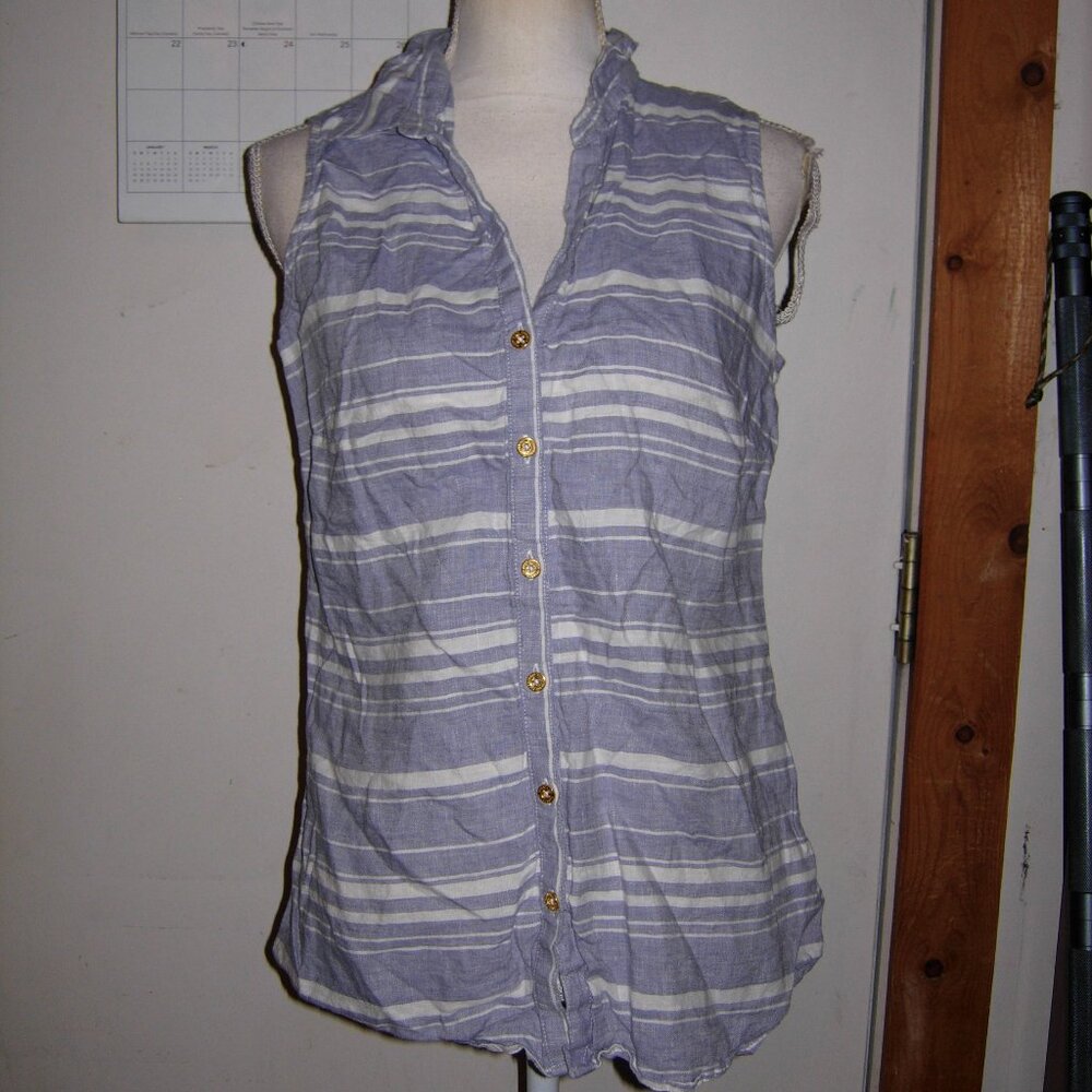Ellen Tracy Linen Sleeveless Button Up Top M